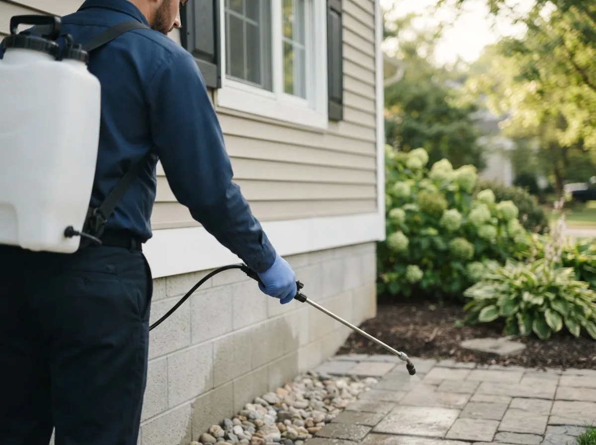 Pest control technician inspecting a home in Brumley, MO